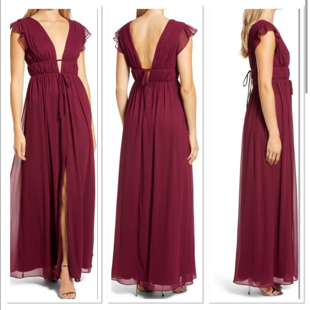 Lulus I'm All Yours Ruffle Maxi Dress burgundy